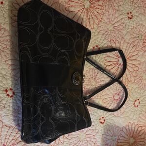 Coach Black Patent Signature Tote with Gloss Finish